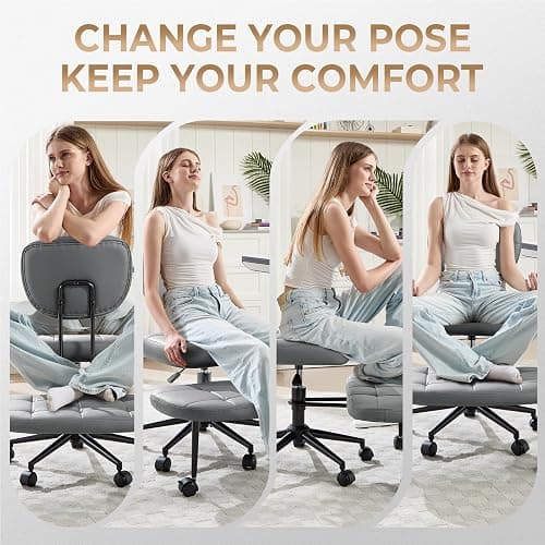 CHAIRMATE Cross Legged Office Chair, Ergonomic Criss Cross Desk Chair ADHD Meditation Yoga Kneeling Chair with Brake Wheels, Home Office Desk Chair with Adjustable Height, Lumbar Support (Grey) thumbnail 3