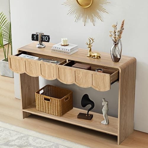ORRD Console Table with Drawers, Mid-Century 43 Inches Narrow Entryway Table with Open Storage Shelves, Hallway Accent Tables Behind Couch Tables for Living Room - Natural thumbnail 7