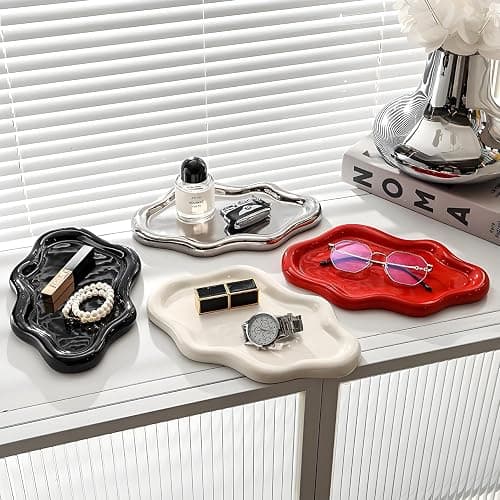 Ceramic Jewellery Dish Trinket Dish Jewelry Tray Cloud Shape Perfume Tray Rings/Earrings/Bracelets/Watch/Keys Tray for Valentine's Day//Mother's Day/Birthday Gift (Gold) thumbnail 2