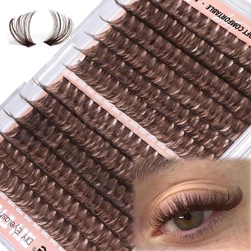 Mavphnee Brown Lash Clusters D-Curly Cluster Eyelash Extensions 14-20MM Mega Volume Lash Extensions Clusters Long Cluster Lashes Dark Brown Natural Individual Lashes (192 Pcs, 120D+150D) - Image 1