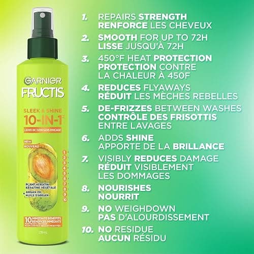 Garnier Fructis 10-In-1 Repairing Leave-In Spray For Frizzy and Dry Hair with Heat Protection, Silicone-Free, 10 immediate benefits, With Argan Oil and Plant Keratin, 239ml thumbnail 2