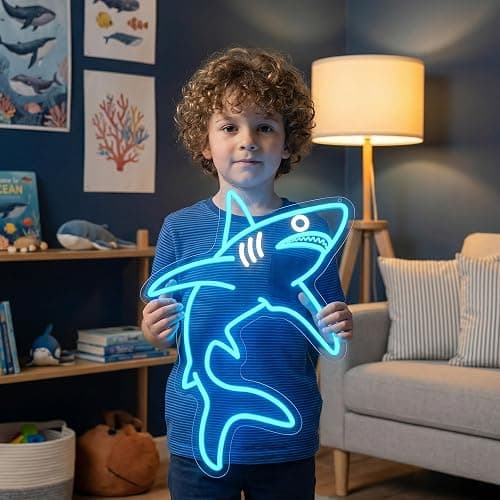 ACOPAEY Shark Neon Sign, Dimmable Ocean LED Neon Lights for Wall Decor, Animal Room Decor for Bedroom, Boys Room, Gaming Room, Man Cave, Gifts for Shark Lovers Gamers, USB Powered, 12.0 x 16.6 Inches thumbnail 2