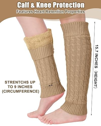 Shihanee Winter Fleece Lined Leg Warmers for Women Knit Long Leg Warmers Warm Fleece Lined Boot Socks for Skating Daily Wear thumbnail 2