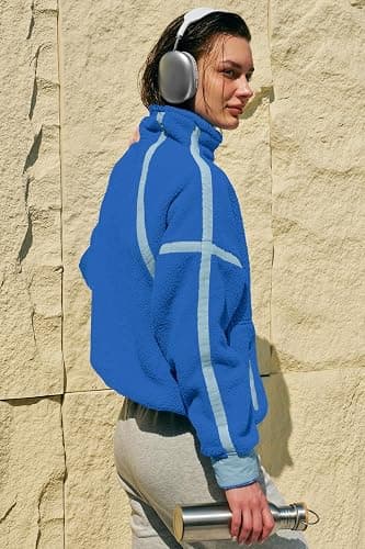 Panadila Womens Half Zip Sherpa Fleece Pullover Soft Oversized Sweatshirt with Pockets Warm Fuzzy Sweater thumbnail 5