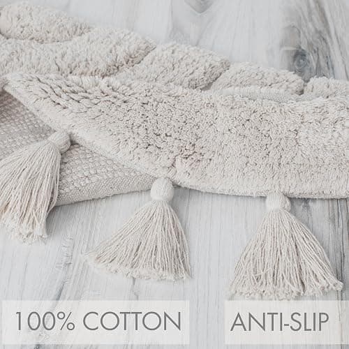 Beautiful Boho Rug with Tassels for Your Bathroom - Soft Half Circle 100% Cotton Mat Fits Perfectly Into Your Home - A Cute, Non-Slip and Absorbent Crochet Rug Ideal to Enhance Any Bath/Bedroom Decor thumbnail 6