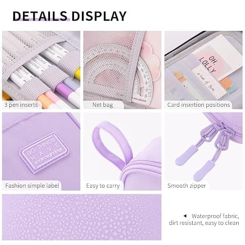 CICIMELON Durable Pen Pencil Case Big Storage Pen Pouch Bag for School Supplies Office College Teen Girls Adults, Purple thumbnail 4