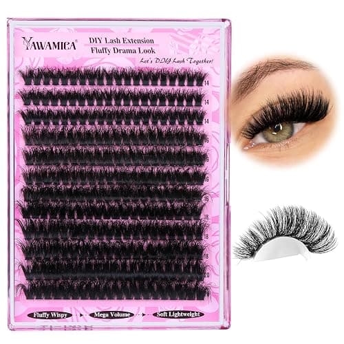 Yawamica Fluffy Lash Clusters Thick 200D Volume Eyelash Clusters 14-20mm Wispy Individual Lashes D Curly Cluster Eyelash Extensions 240pcs DIY Lash Extension for Beginners thumbnail 7