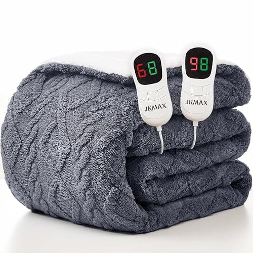 JKMAX Heated Electric Blanket Queen Size-84"x90" Heating Blanket with 10 Heating Levels & 5 Time Settings Over-Heat Protection,Winter Warmer for Adults with ETL Certification（Grey） thumbnail 2