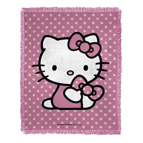 Northwest Hello Kitty Woven Jacquard Throw Blanket, 46" x 60", Perfect Polka Dots - Image 1