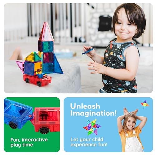 PicassoTiles 2 Piece Car Mini Truck Construction Kit Toy Set Vehicle for Magnetic Blocks Building Tile Sensory Magnet Toys Bricks STEM & Learning Educational School Puzzle Girls Boys Toddlers Ages 3+ thumbnail 5