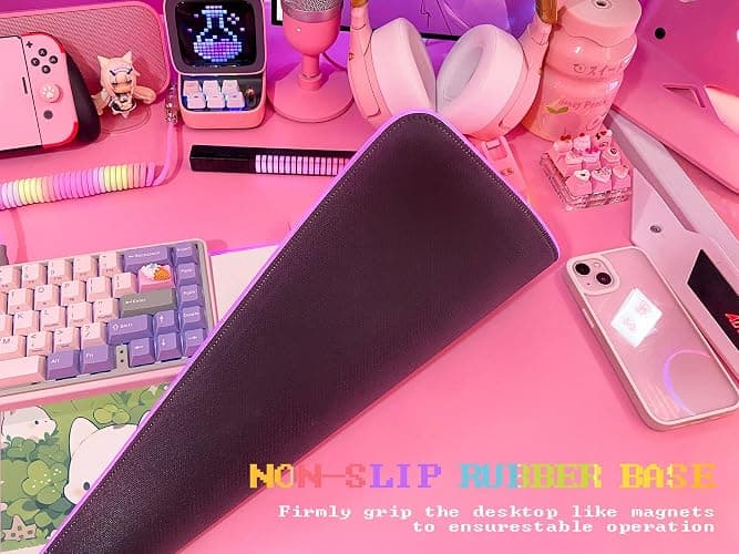 JMIYAV Pink RGB Gaming Mouse Pad 31.5x12 Inch PC XL Large Extended Glowing Led Light Up Desk Pad Non-Slip Rubber Base Computer Cute Mousepad Mat Desk Accessories Gaming Setup 590 thumbnail 4