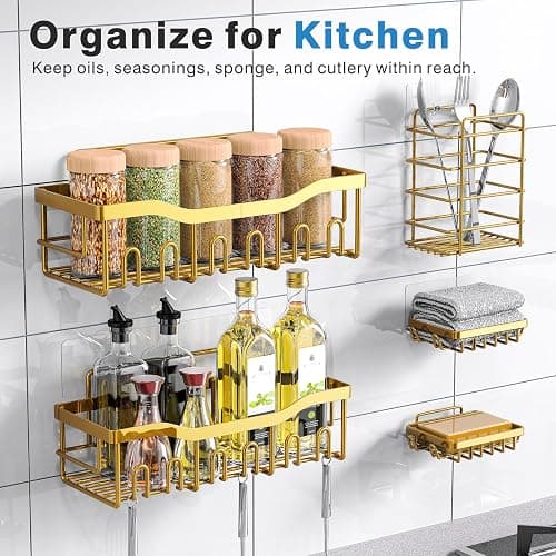 Shower Caddy 5 Pack,Adhesive Shower Organizer for Bathroom Storage&Home Decor&Kitchen,No Drilling,Large Capacity,Rustproof Stainless Steel Bathroom Organizer,Shower Shelves for Inside Shower-Larger thumbnail 7