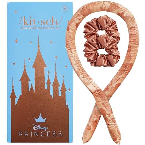 Disney & Kitsch Satin Heatless Hair Curler Set - Heatless Curls Overnight with Hair Curler & 2 Satin Scrunchies - Hair Curlers to Sleep in for Overnight Curls - Overnight Blowout Rods - Princess Party - Image 1