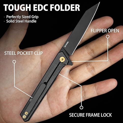 VALHALLA Slim EDC Pocket Knife, 3'' D2 Steel Reverse Tanto Folding Knife, Compact Work Knife, Pocket Knife For Men with Clip, Frame Lock, Gift For Men Women thumbnail 5