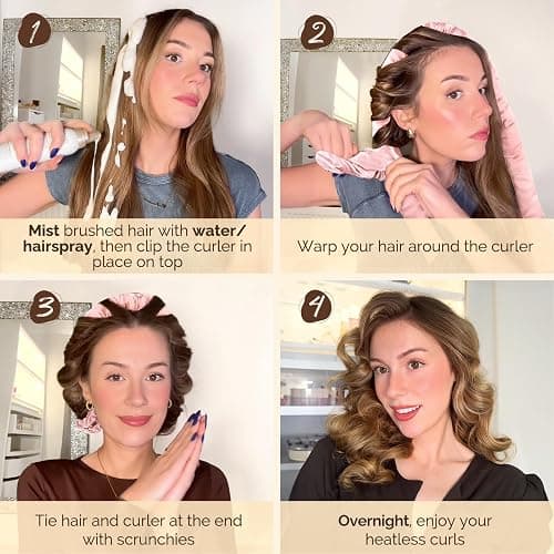 Yanibest Satin Heatless Curler Set, Overnight Hair Curler to Sleep in, No Heat Curling Rods, with Satin Scrunchies and Clip thumbnail 5
