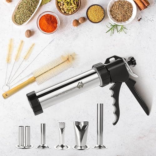WILDDIGIT Professional Beef Jerky Gun Kits, Stainless Steel Jerky Maker, Jerky Cannon, Meat Gun with 5 Stainless Nozzles and 5 Brushes thumbnail 7