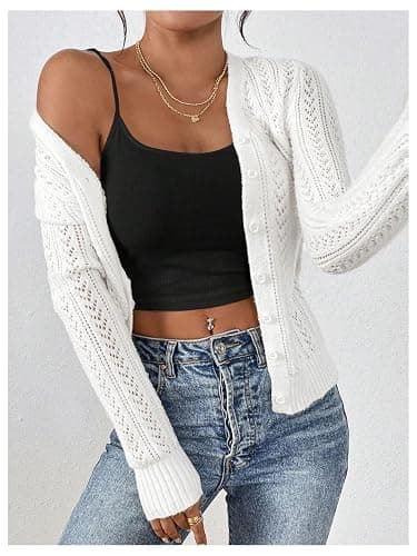SHENHE Women's Pointelle Cardigan Sweaters Button Down Long Sleeve Chunky Knit Open Front Sweater Fall thumbnail 6