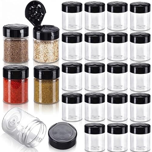 Blushtier 24 Pack 1 oz Plastic Spice Jars with Shaker Lids Clear Seasoning Containers Bottles Round Mini Spice Shakers for Kitchen Storing Herbs Seasoning Powders - Image 1