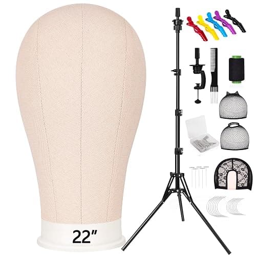 Pet Baby 63In Wig Stand Tripod with 22In Head, Canvas Wig Head Stand with Mannequin Head for Wigs Manikin Head Block Set for Wigs Making Display - Image 1