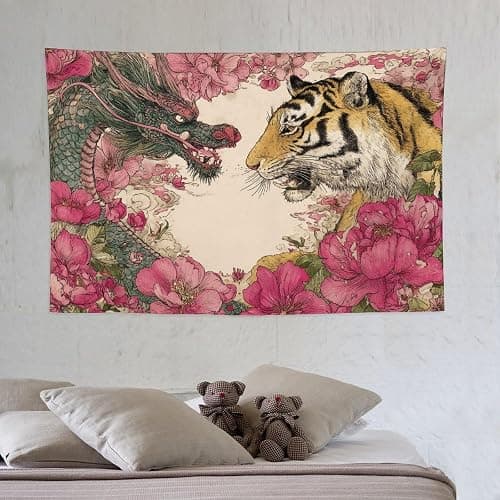 MFOOYYI Tiger Dragon Face To Face Tapestry Wall Hanging Large Wall Art Decor Flag Backdrop for Bedroom Living Room Dorm 40"×60" thumbnail 6