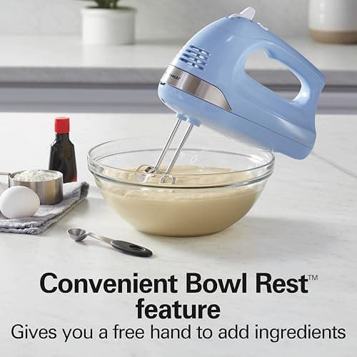 Hamilton Beach 6-Speed Electric Hand Mixer With Easy Clean Beaters | Traditional Beaters | Dough Hooks | Whisk | Snap-On Storage Case | 275 Watt Motor | Blue | 62677J thumbnail 8