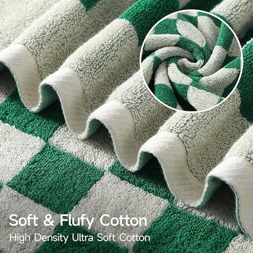 REDKISS Green Checkered Bath Towels Set - 2 Piece Large Shower Towels for Bathroom Decoration, Highly Absorbent Cotton Bath Towel of 2, Cute Checkered Shower Retro Towel for Bathroom thumbnail 5