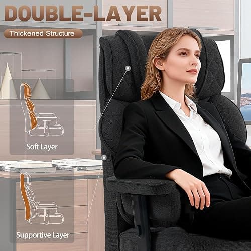 Vonesse Big and Tall Office Chair, Computer Chair with Soft Adjustable Armrests, Ergonomic Gaming Chair with Breathable Linen Design, Executive Chairs with Footrest (Linen Fabric,Black) thumbnail 7
