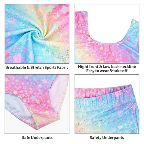 JiAmy Leotards for Girls Gymnastics, Long Sleeve Sparkly Dance Biketards with Shorts Ballet Tumbling Outfit for 3-12 Years thumbnail 4