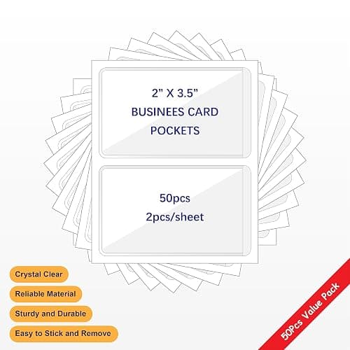 IMAGAME Clear Adhesive Business Card Pocket swith Side Open for Loading, 50 Pack, Plastic Labels Holders for Storage Bins and Library Card, Ideal for Organizing and Protecting Your Business Cards thumbnail 3