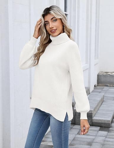 Zeagoo Women's Turtleneck Sweater 2025 Fall Winter Chunky Knit Sweaters Casual Side Slit Pullover Jumper Top thumbnail 4