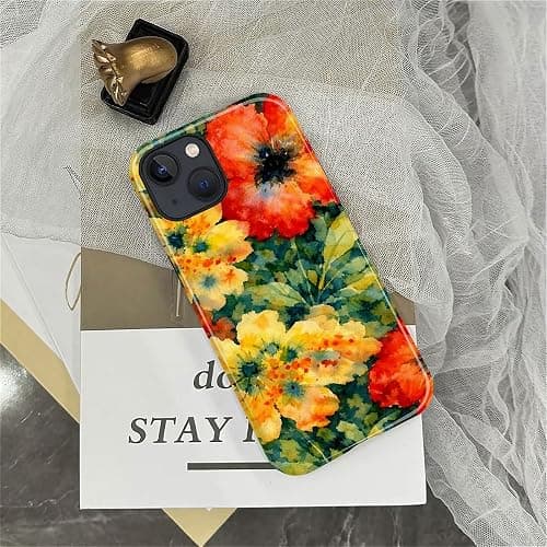 OURZPO Case Compatible with iPhone 15,Double Layer Protection, Matte Finish, Anti-Drop and Anti-Fingerprint Armor -Yellow and Red Watercolor Flowers thumbnail 4