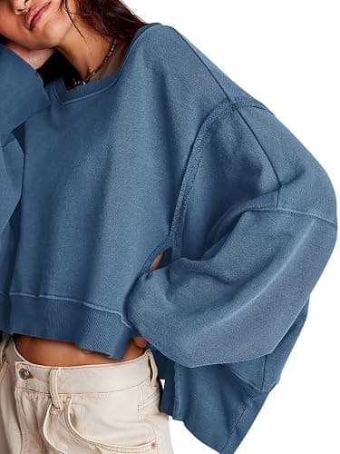 Zwurew Womens Casual Sweatshirt Long Sleeve Tops Crewneck Loose Fit Tee Pullover Crop Tshirt Side Slit Fall Fashion 2024 thumbnail 4