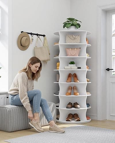 Kitsure Shoe Rack - 7-Tier Rotating Shoe Rack Tower, 360° Revolving Display & Storage Solution with Lazy Susan, Space-Saving Shoe Rack for Entryway, Closet, Bedroom, White thumbnail 2
