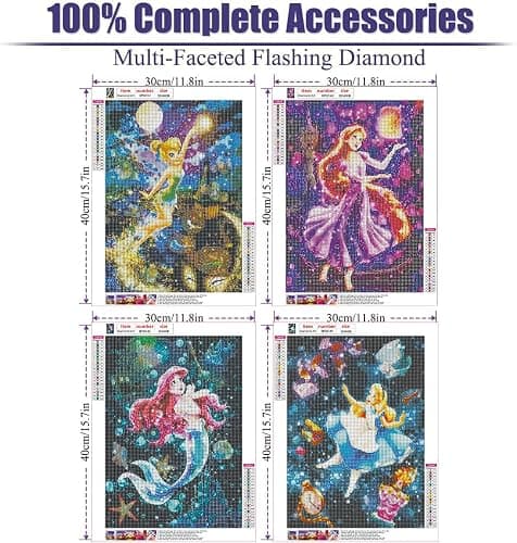 RYMILIE 4 Pack Diamond Painting Kits for Adults, 5D Princess Diamond Art for Beginners, Full Drill Gem Dots for Home Wall Decor 12x16inch thumbnail 4