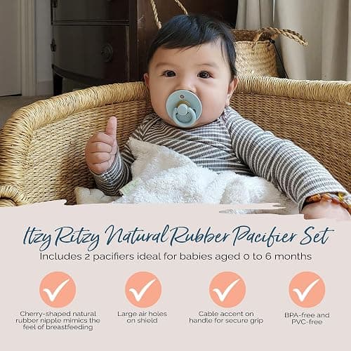 Itzy Ritzy Natural Rubber Newborn Pacifiers (Set of 2) – Baby Pacifiers with Cherry-Shaped Nipple & Large Air Holes for Added Safety; Set of 2 Binkies in Harbor & Coast (Ages 0 – 6 Months) thumbnail 5