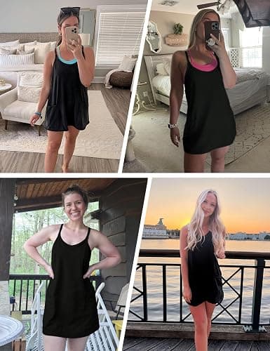 Faleave Women's Summer Sleeveless Mini Dress Athletic Dress Spaghetti Strap Short Tennis Dress with Pockets thumbnail 3