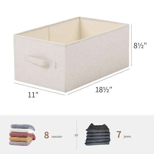Linen Folding Storage Bins, 3 Pack Large Storage Baskets, Washable, Clothing Storage Bins with Handle, Closet Organizer for Storage Sweater,Sheets(Beige, 18½"x11" x8½") thumbnail 3
