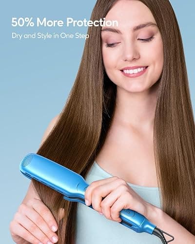 Wavytalk Hair Straightener, 1.7 Inch Wide Vent Sesh Titanium Wet to Dry Flat Iron, Straightener for Damp or Dry Hair (Blue) thumbnail 3