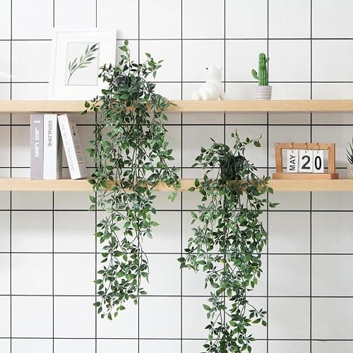 BLEUM CADE Fake Hanging Plants, 2pcs Artificial Hanging Potted Plant, Faux Mandala Vines Hanging Plant Greenery for Wall Shelf Home Living Room Indoor Outdoor Decor thumbnail 2