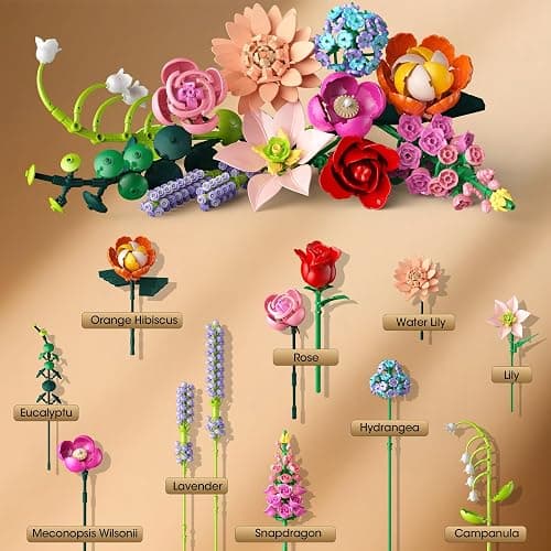 Flower Bouquet Building Set, 762Pcs Flowers Model Kit Creative STEM Toy for Home Office Decor, Valentine's Day/Birthday/Mother's Day for for Women Kids Girls thumbnail 4