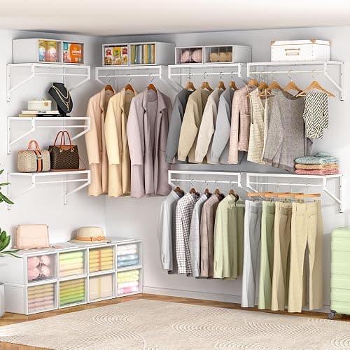 ThreeHio Expandable Closet Shelves Wall Mounted, 3 Pack Closet Shelving with Hanging Rods, Wall Shelving for Walk-in Closet, Hanging Shelves Organizer and Storage for Closet, Laundry thumbnail 7