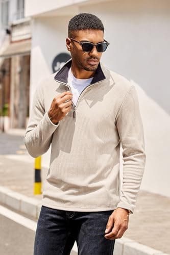 COOFANDY Mens Quarter Zip Pullover Lightweight Sweater Casual Long Sleeve Corduroy Half Zip Sweatshirt thumbnail 3
