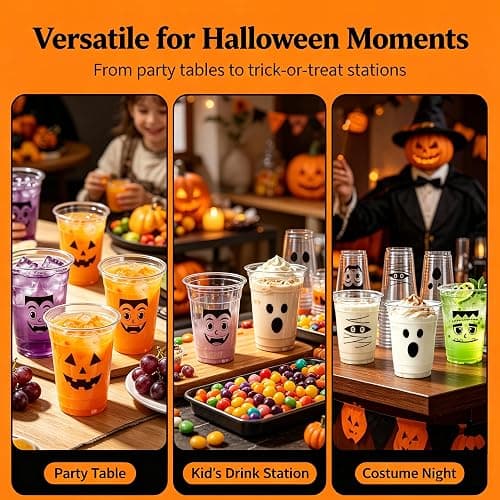 Lxdmnj 50 Pack Halloween Plastic Cups 12 Oz Disposable Halloween Party Cups Vampire Monster Ghost Pumpkin Party Cups for Party Supplies Coffee Wine Hot Cold Drinks thumbnail 5
