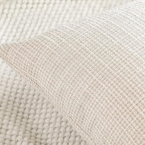 OTOSTAR Linen Throw Pillow Covers Set of 2 Decorative Square Pillowcases Cushion Covers 24x24 Inch for Home Decor Sofa Bedroom Car 60 x 60CM Beige - Beige - 24" x 24" (Pack of 2) thumbnail 2