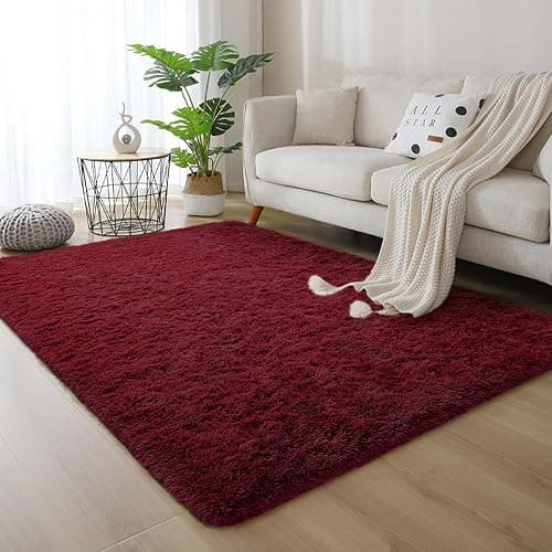 DweIke Fluffy Burgundy Red Rugs for Bedroom Living Room, 8x10 Large Soft Plush Shaggy Wine Maroon Girls Boys Kids Rug, Non-Slip and Machine Washable Carpet for Dorm Nursery Classroom Decor thumbnail 4