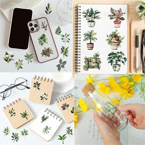 100PCS Green Plant Transparent Stickers,Potted Plant Floral Decals Stickers for Scrapbook Laptop Water Bottles Phone Guitar Decals for Kids Teens Adults (Green Plants) thumbnail 6