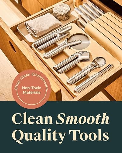 Caraway Kitchen Gadget Set - 5 Piece Kitchen Essentials - Stainless Steel - Includes Can Opener, Pizza Cutter, Garlic Press, Ice Cream Scoop, Vegetable Peeler, and Storage Organizer thumbnail 3