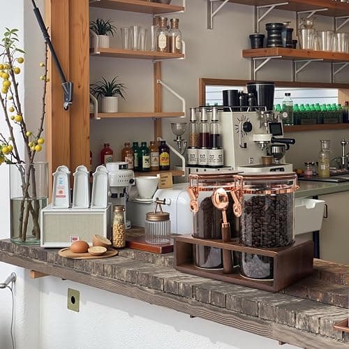 SIQOLNY Glass Coffee Container with Wooden Shelf, 2 x 40 FLOZ Coffee Bean Storage with Sealed Closure Clips and Copper Spoon, Kitchen Large Capacity Food Storage Jar, Ground Coffee Container thumbnail 2