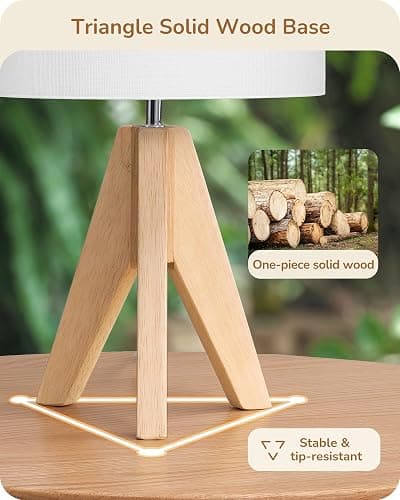 EDISHINE Small Cute Table Lamp, Wood Tripod Nightstand Lamp, 14.2 Inch | ON/Off Switch, E26 Socket, Linen Fabric Shade, Mid Century Bedside Lamp for Nursery, Living Room, Bedroom, End Table thumbnail 2