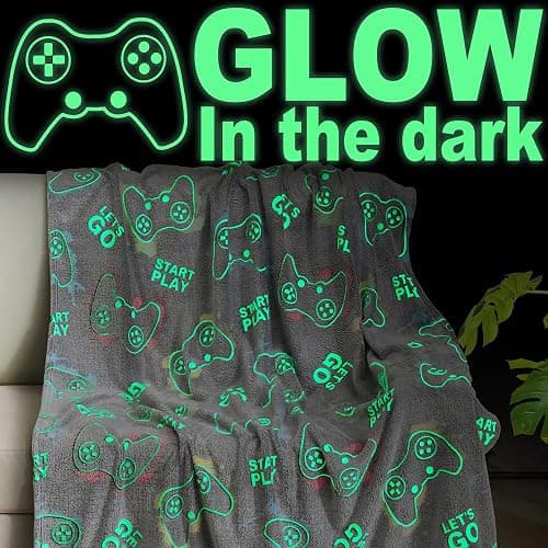 Jekeno Glow in The Dark Gaming Blanket Gamer Game Controller Throw Gift Toys for Kids Boys Teen Son Adults Gamepad Presents Easter Birthday Christmas Bedroom Decor Luminous Blanket Grey 50"x60" - Image 1